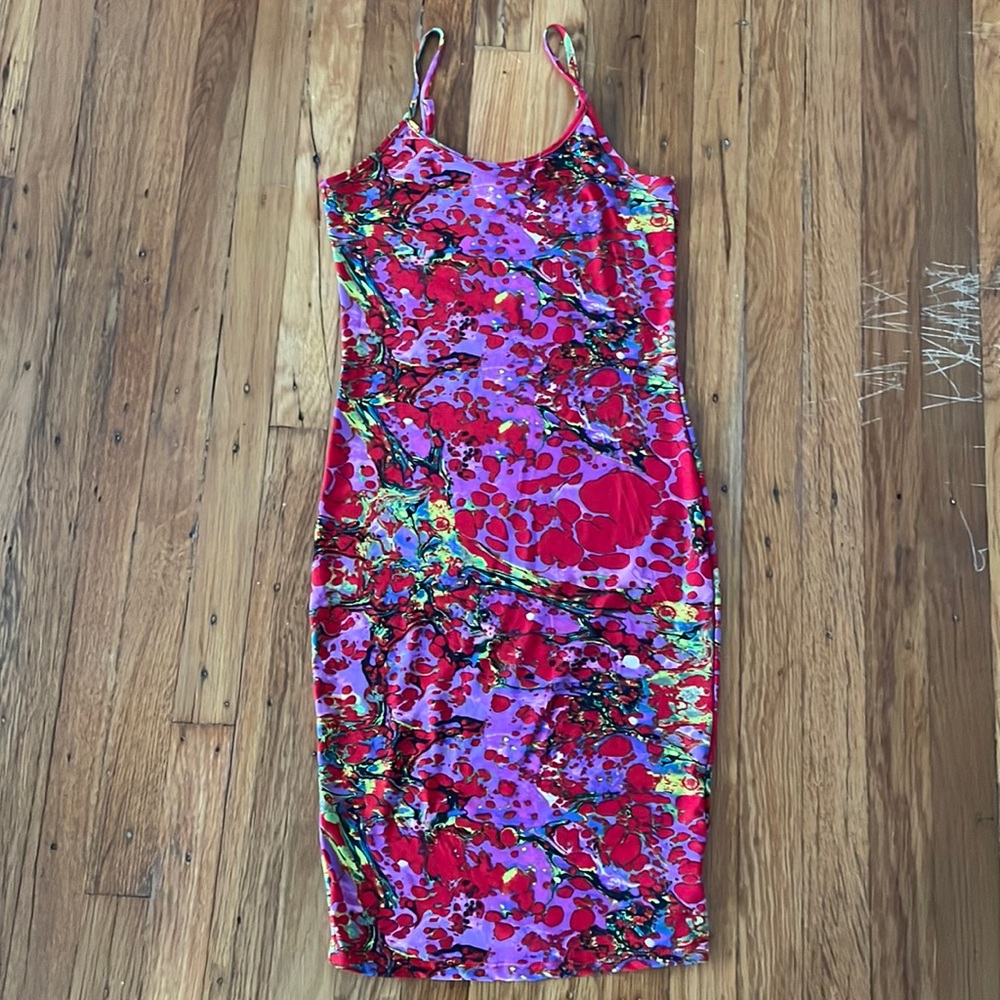 Size Medium red and purple body con maxi dress